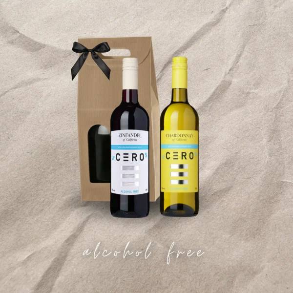 non-alcoholic wine, white wine, red wine, in a glass bottle, gift set, bow