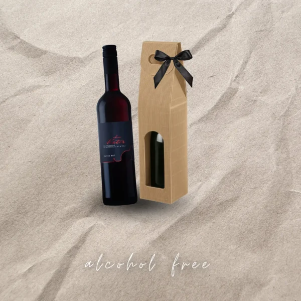 non-alcoholic wine, red wine in a glass bottle, gift set with a bow